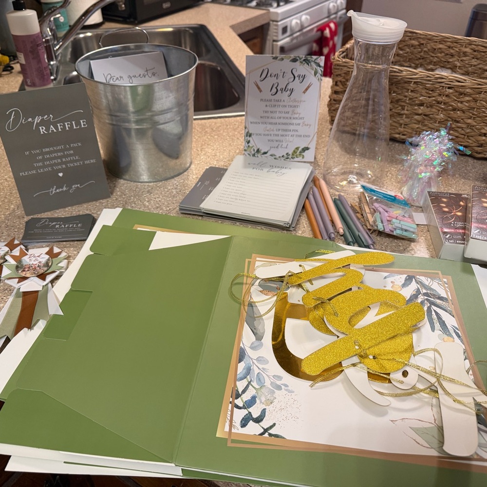 Gold and Green Baby Shower Party Set